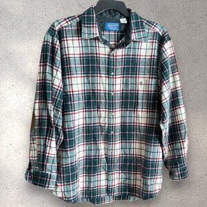 Vintage Pendelton Green/Cream Flannel Shirt with Suede Elbow Patches Size XL